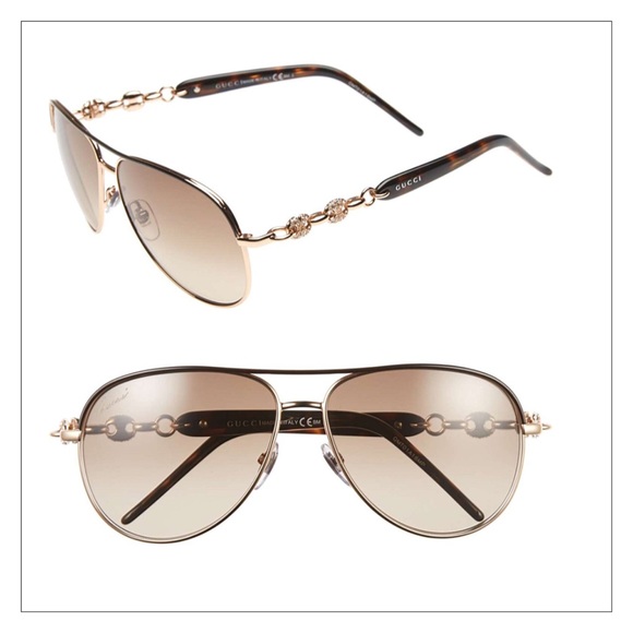 Gucci Rose Gold Marina Chain Aviators & Crystals - Picture 7 of 8